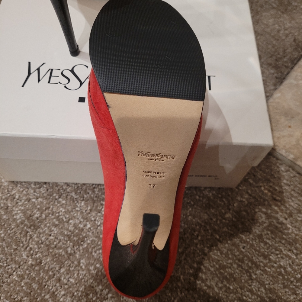 Yves Saint Laurent (YSL) Tribute Pump, Kid Suede Deep Red, Size 37, Wome… - Picture 8 of 17